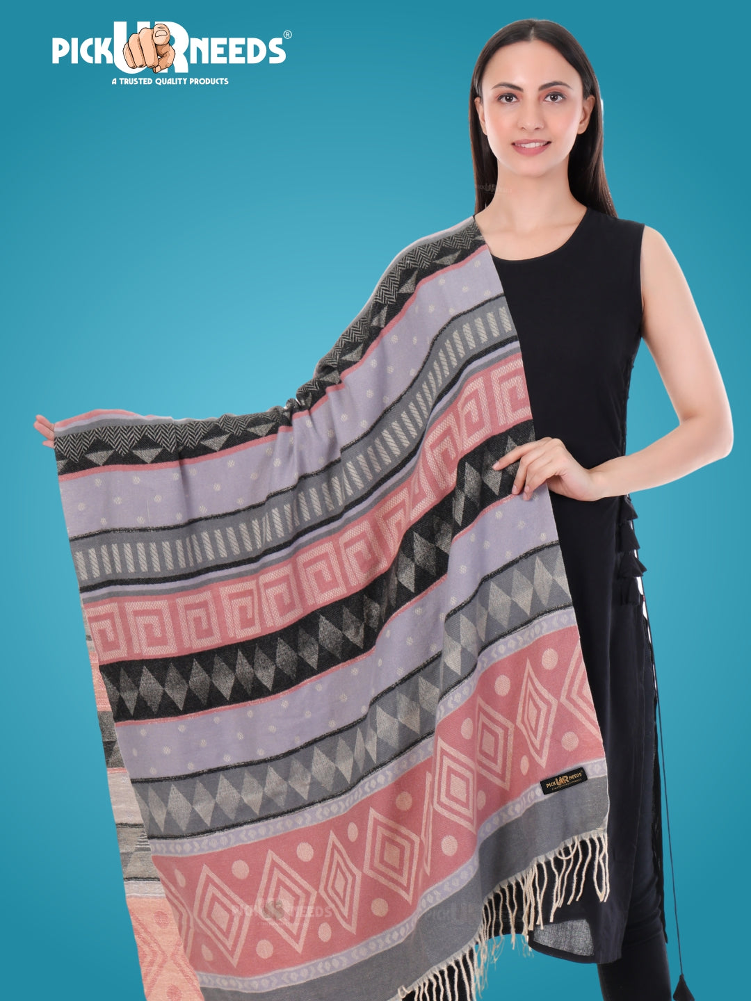 Pick Ur Needs Premium Winter Woolen Shawl for Women  Soft & Warm Ethnic Design Stole with Tassels  Stylish Warm Wrap for Winter & Parties